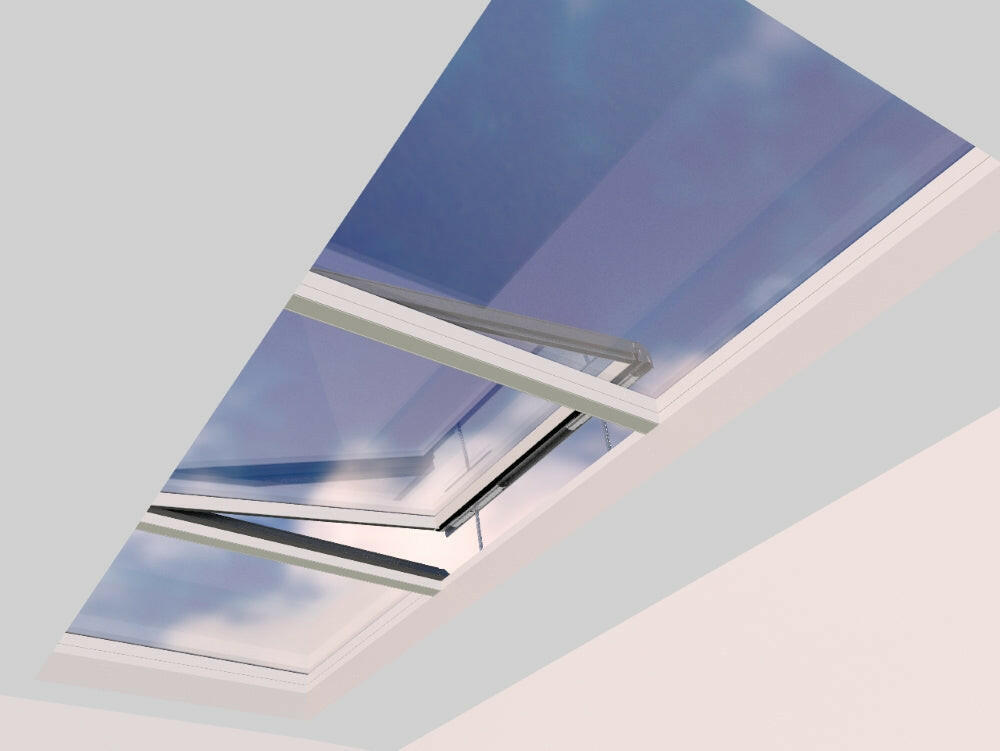 2000 x 4500 mm Electric Opening Glass Link Modular Skylight | 2 Fixed 1 Opening.