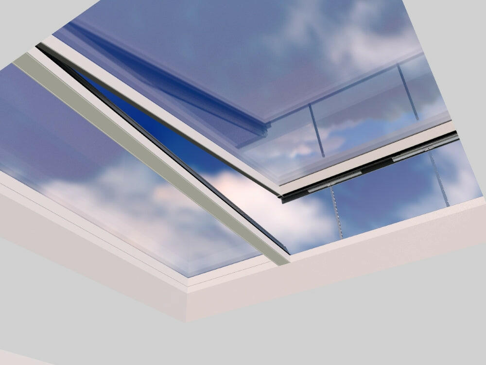 2500 x 2500 mm Electric Opening Glass Link Modular Skylight | 1 Fixed 1 Opening.