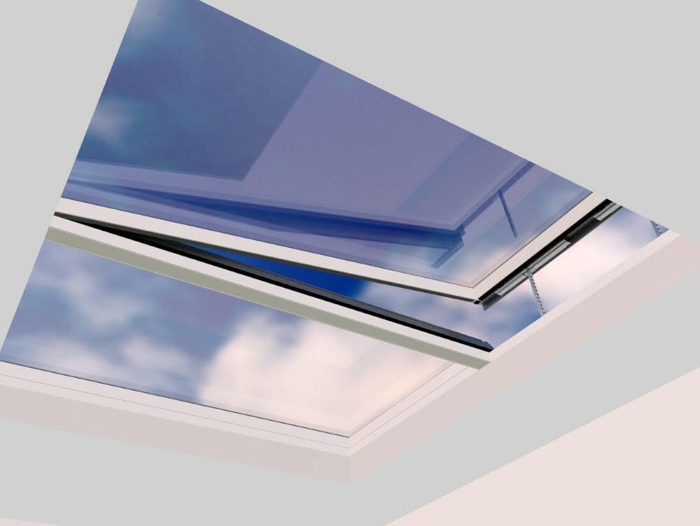 2500 x 3000 mm Electric Opening Glass Link Modular Skylight | 1 Fixed 1 Opening.