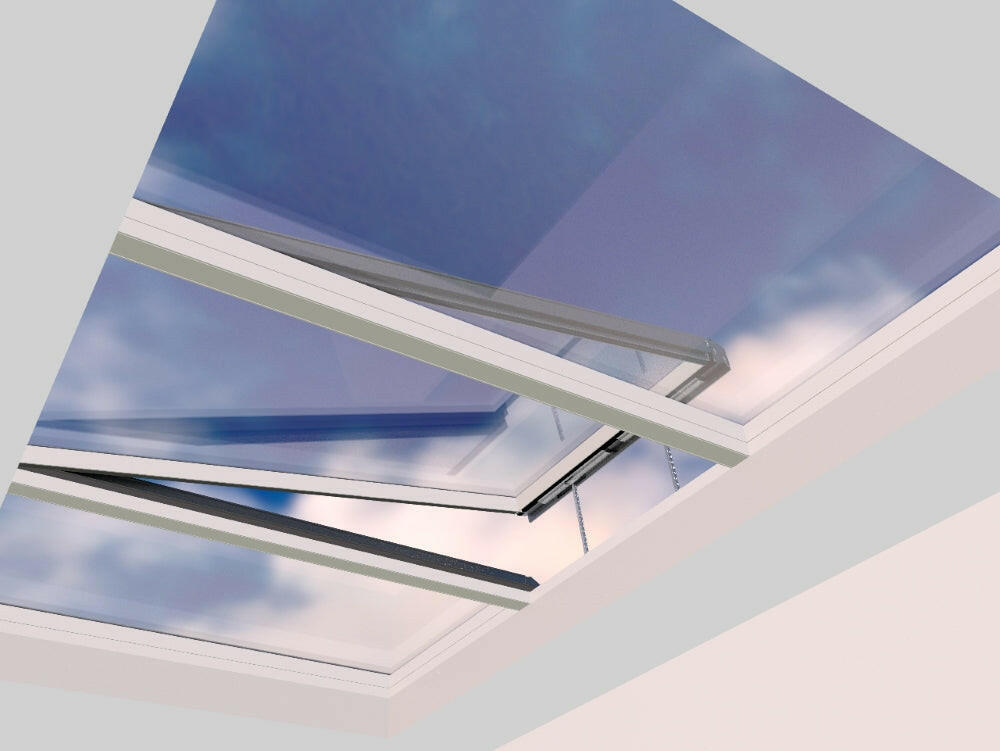 2500 x 4000 mm Electric Opening Glass Link Modular Skylight | 2 Fixed 1 Opening.