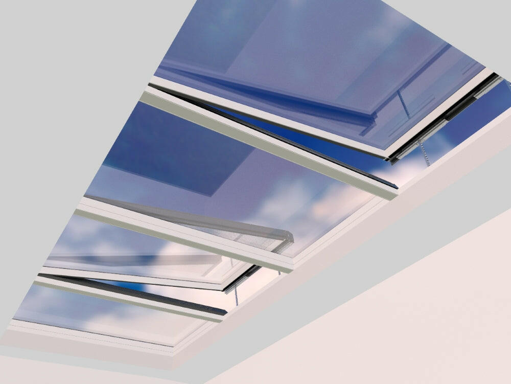 2500 x 5500 mm Electric Opening Glass Link Modular Skylight | 2 Fixed 2 Opening.