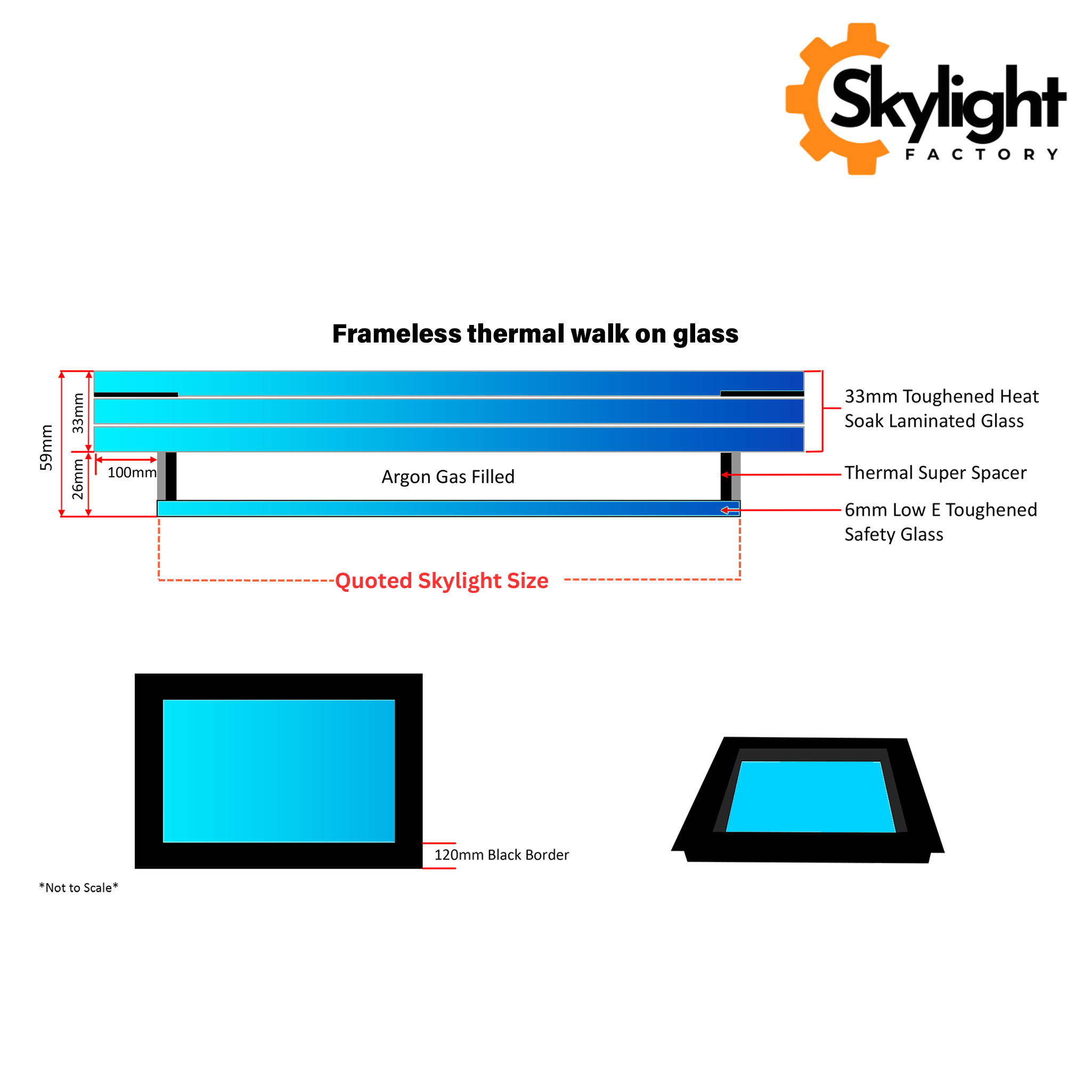 600 x 1500 mm Frameless Walk-on Skylight