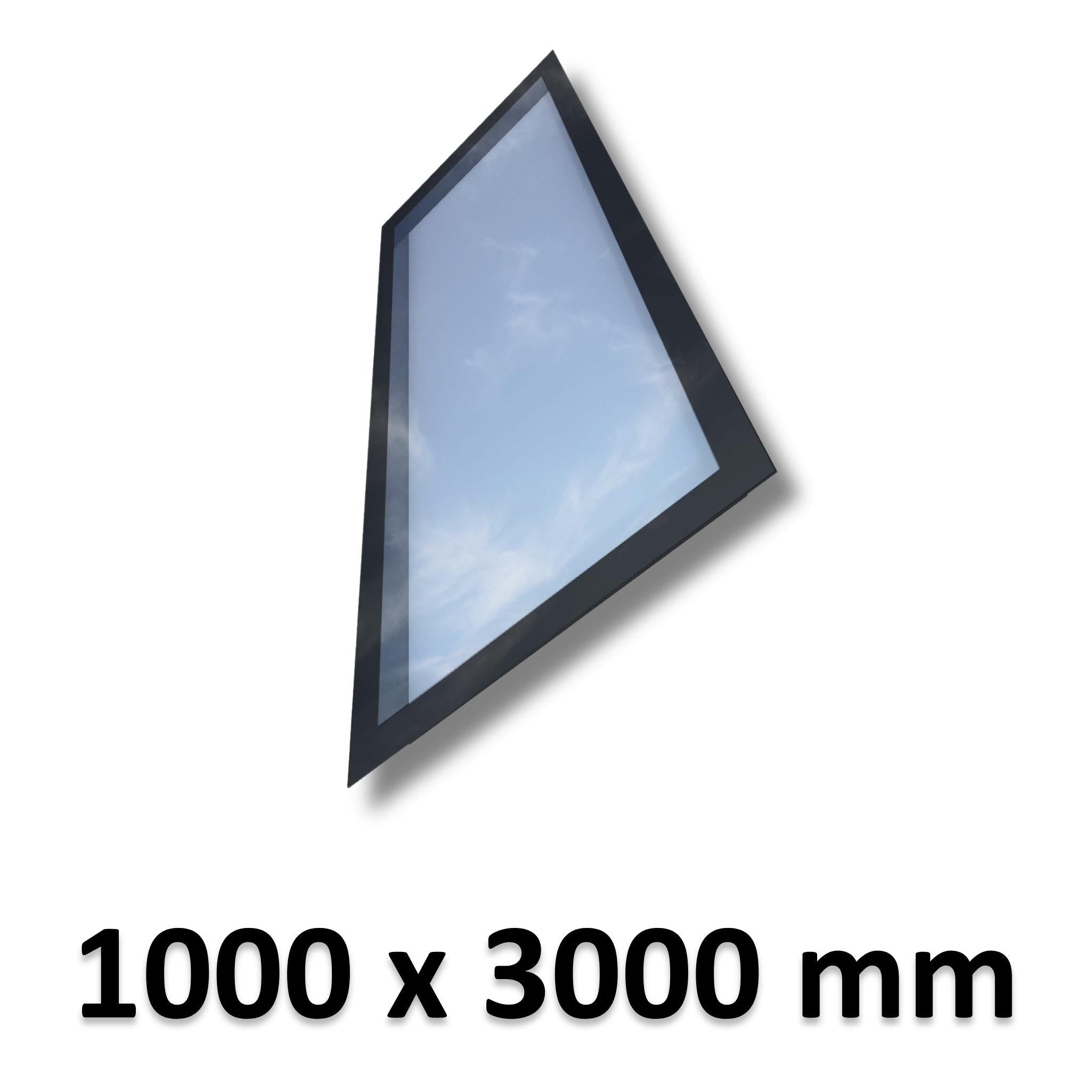 1000 x 3000 mm Frameless Skylight for Pitched Roof - Triple Glazed