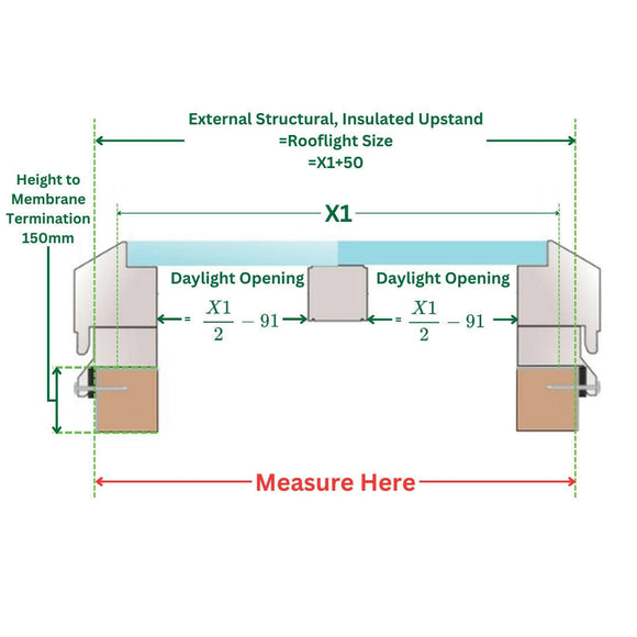 1000 x 3500 mm Electric Opening Glass Link Modular Skylight | 0 Fixed 1 Opening.