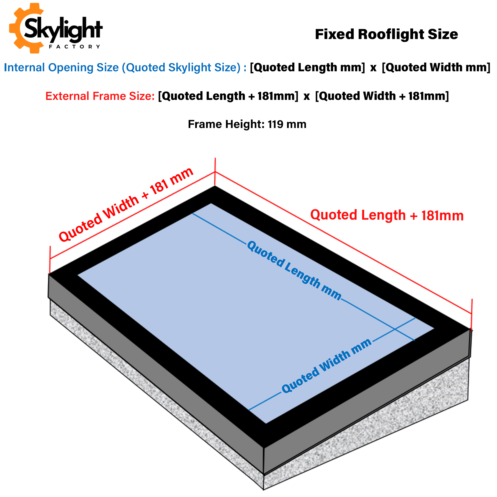 1000 x 1000 mm Framed Skylight for Flat Roof