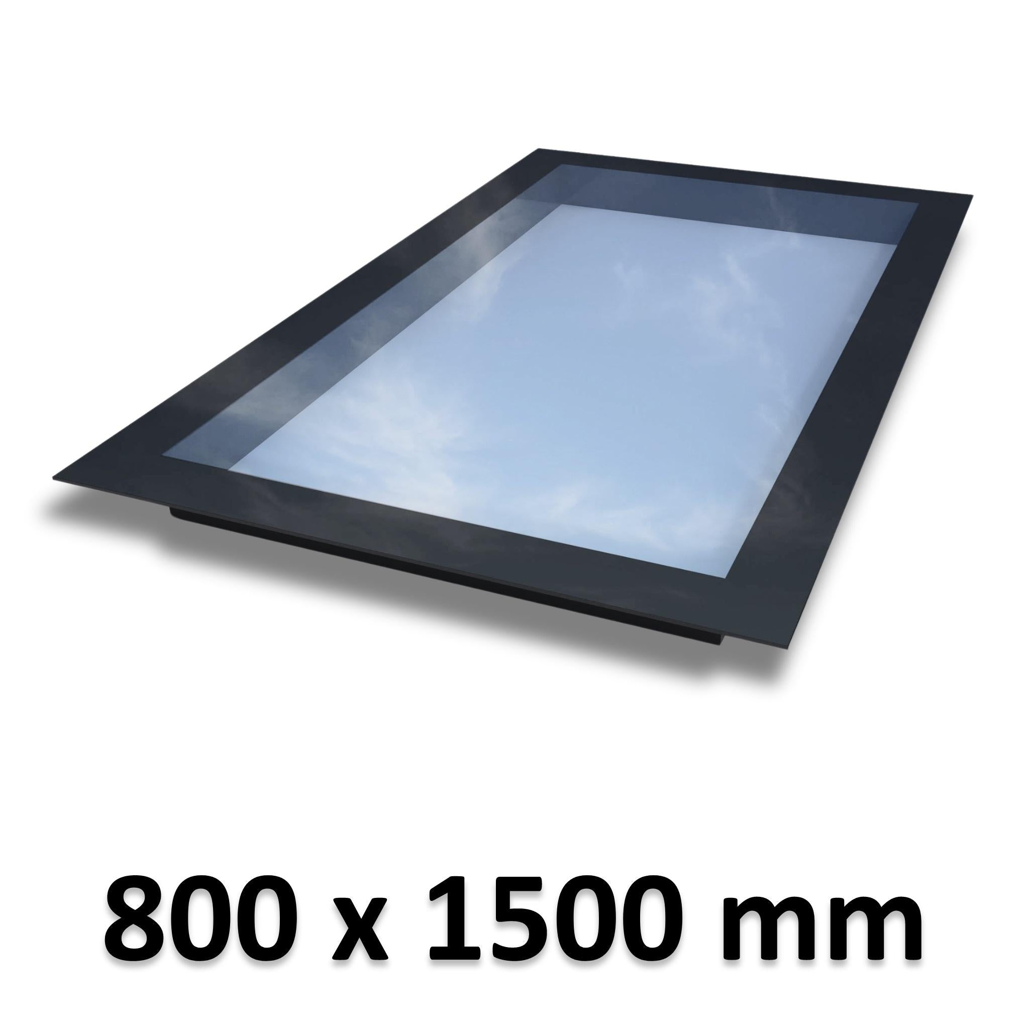 800 x 1500 mm Frameless Skylight for Flat Roof - Triple Glazed