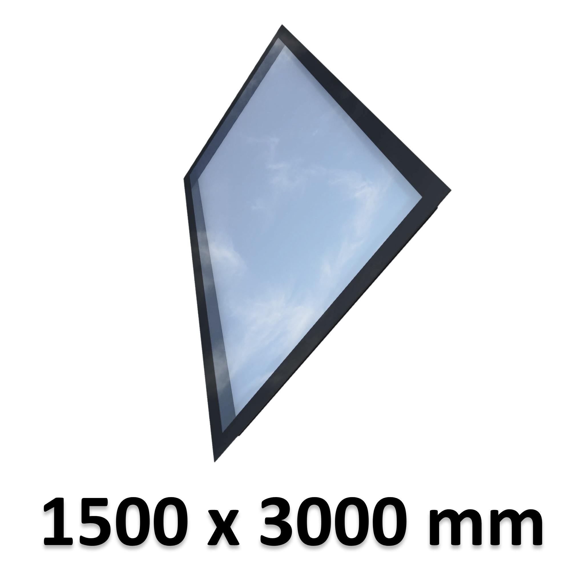 1500 x 3000 mm Frameless Skylight for Pitched Roof - Triple Glazed