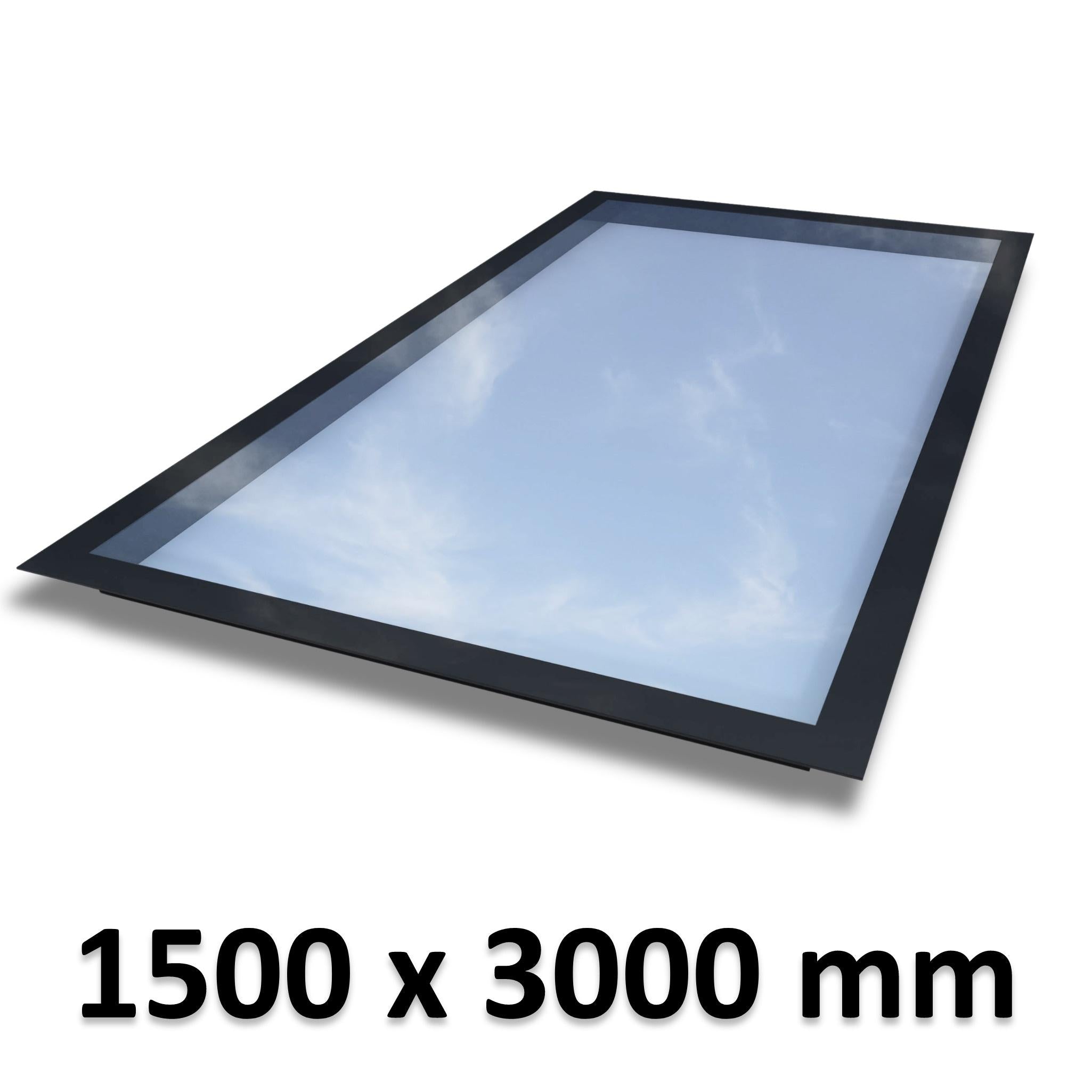 1500 x 3000 mm Frameless Skylight for Flat Roof - Triple Glazed