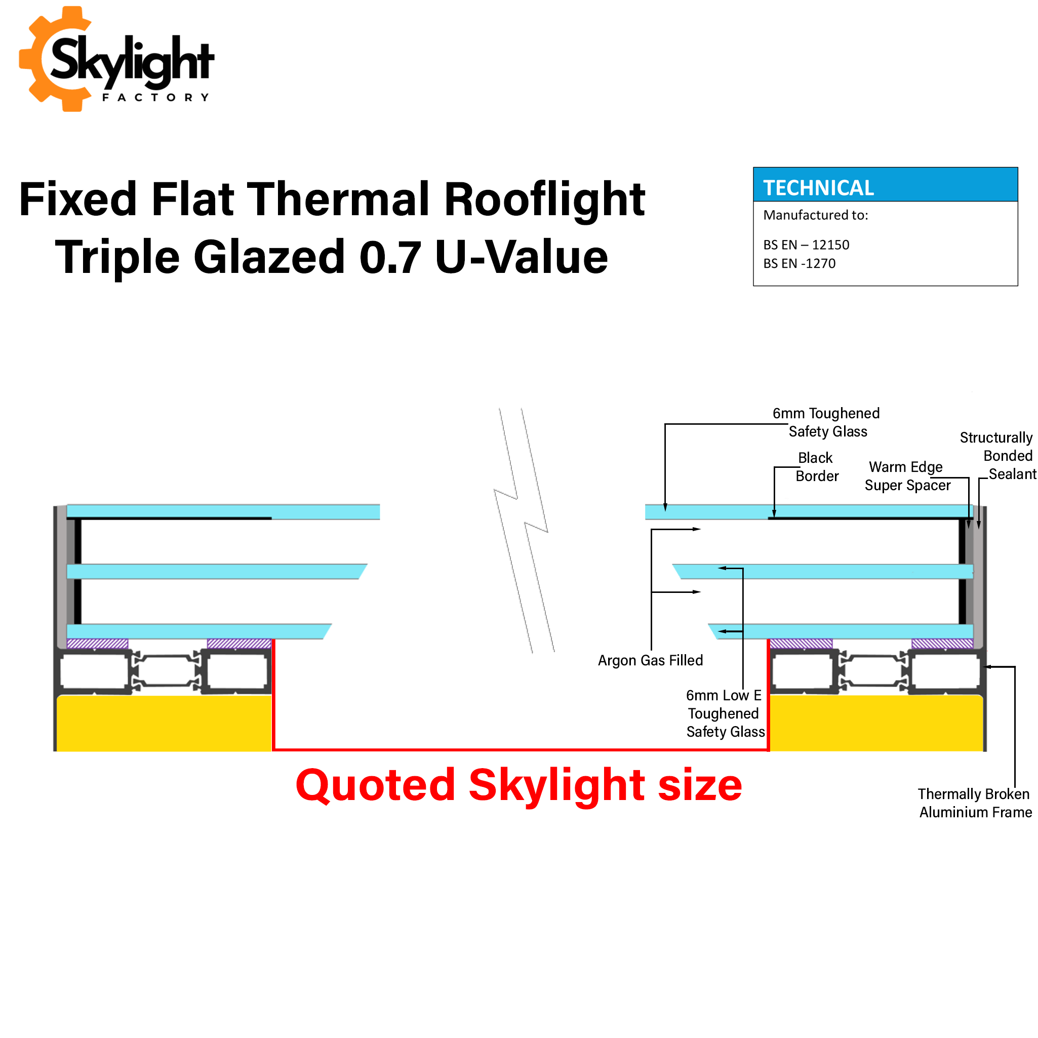 1000 x 1000 mm Framed Skylight for Flat Roof