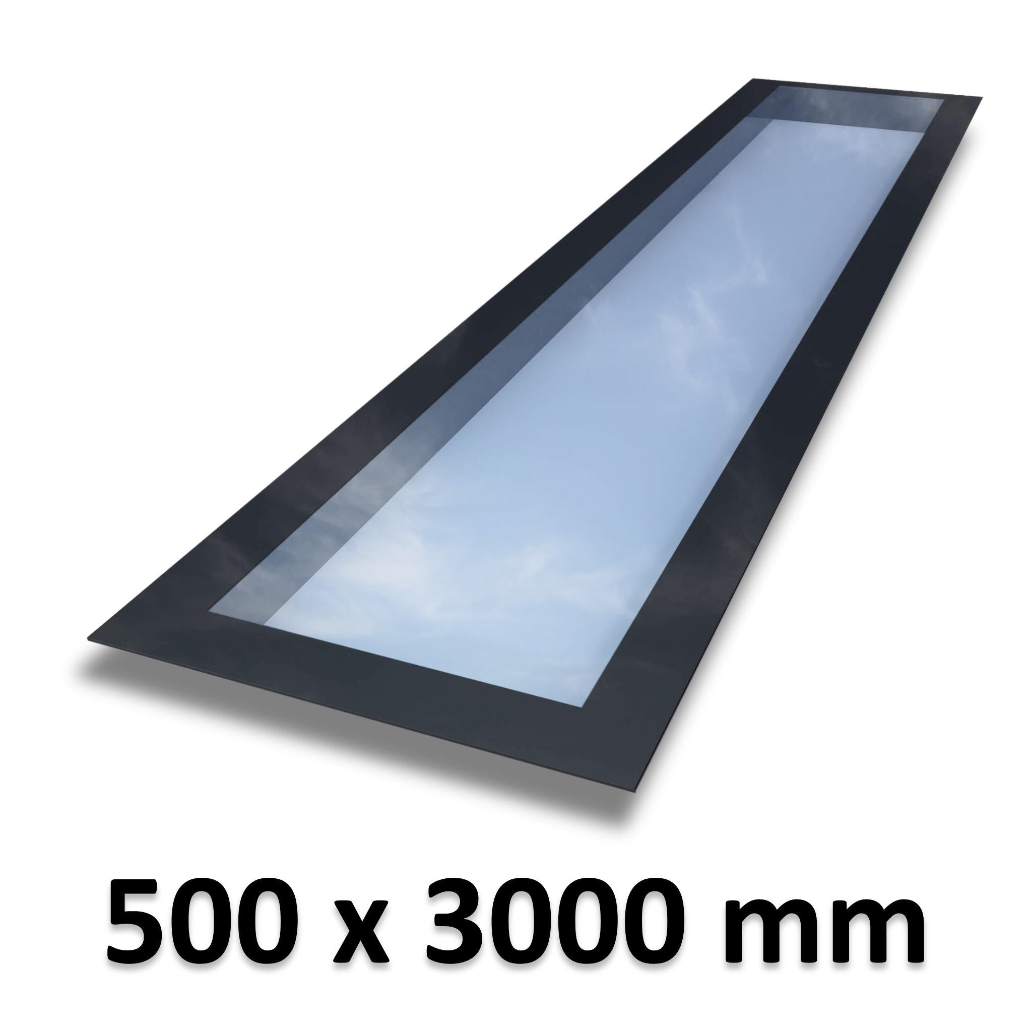 500 x 3000 mm Frameless Skylight for Flat Roof - Triple Glazed