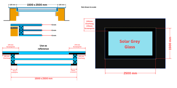 CLEARANCE SALE - 1500 x 2500 mm Frameless Skylight for Flat Roof - Solar Grey - Custom 1 Unit
