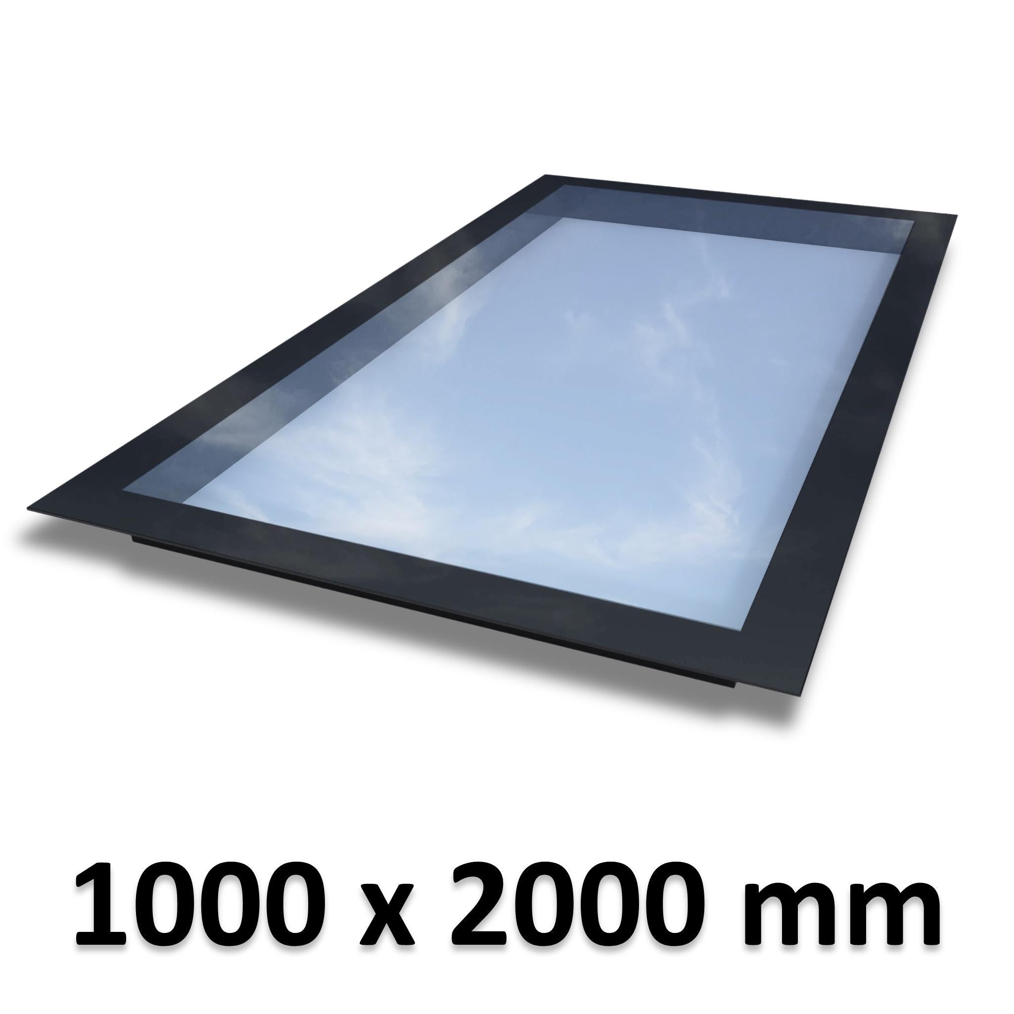 1000 x 2000 mm Frameless Skylight for Flat Roof - Triple Glazed