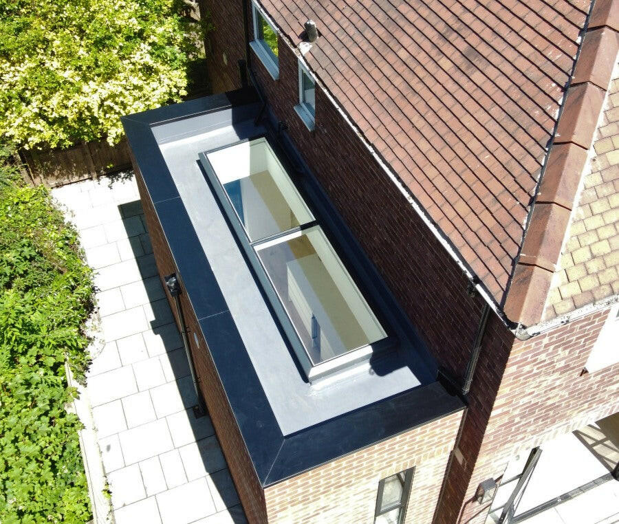 1000 x 4500 mm Electric Opening Glass Link Modular Skylight | 1 Fixed 1 Opening.