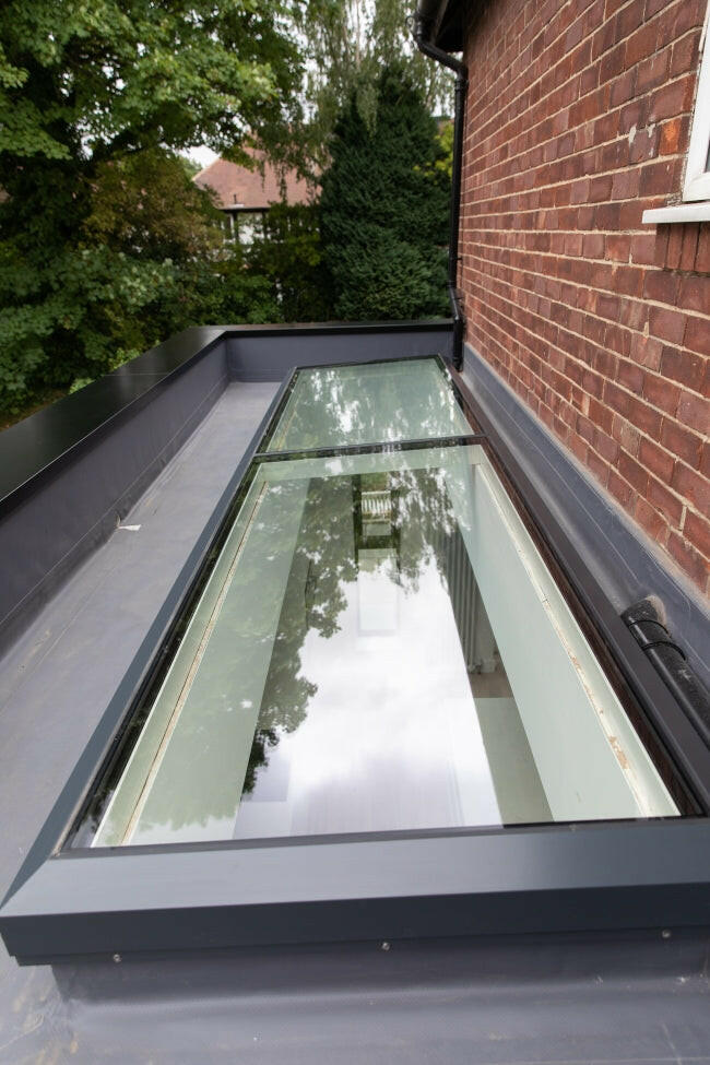 2500 x 4500 mm Electric Opening Glass Link Modular Skylight | 2 Fixed 1 Opening.