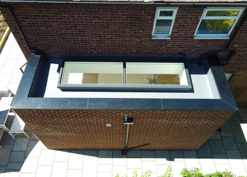 1500 x 4000 mm Electric Opening Glass Link Modular Skylight | 1 Fixed 1 Opening.