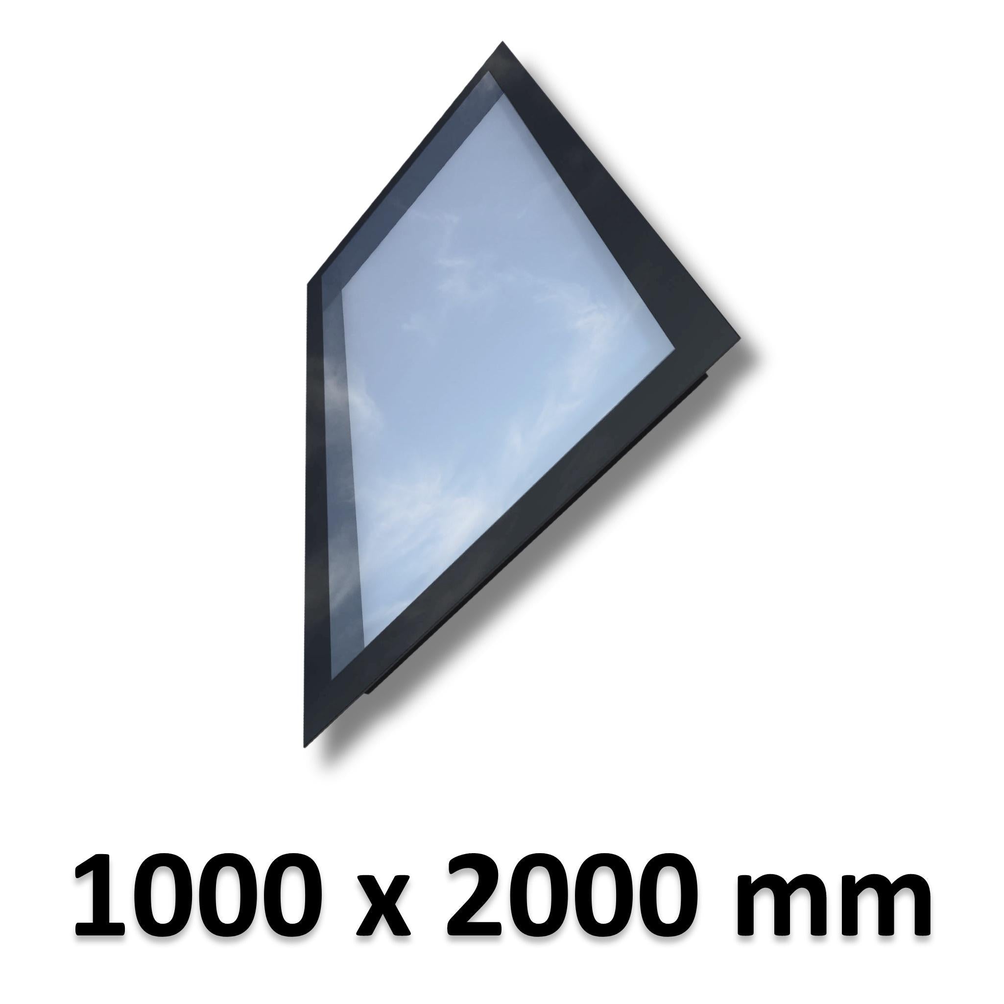 1000 x 2000 mm Frameless Skylight for Pitched Roof - Triple Glazed