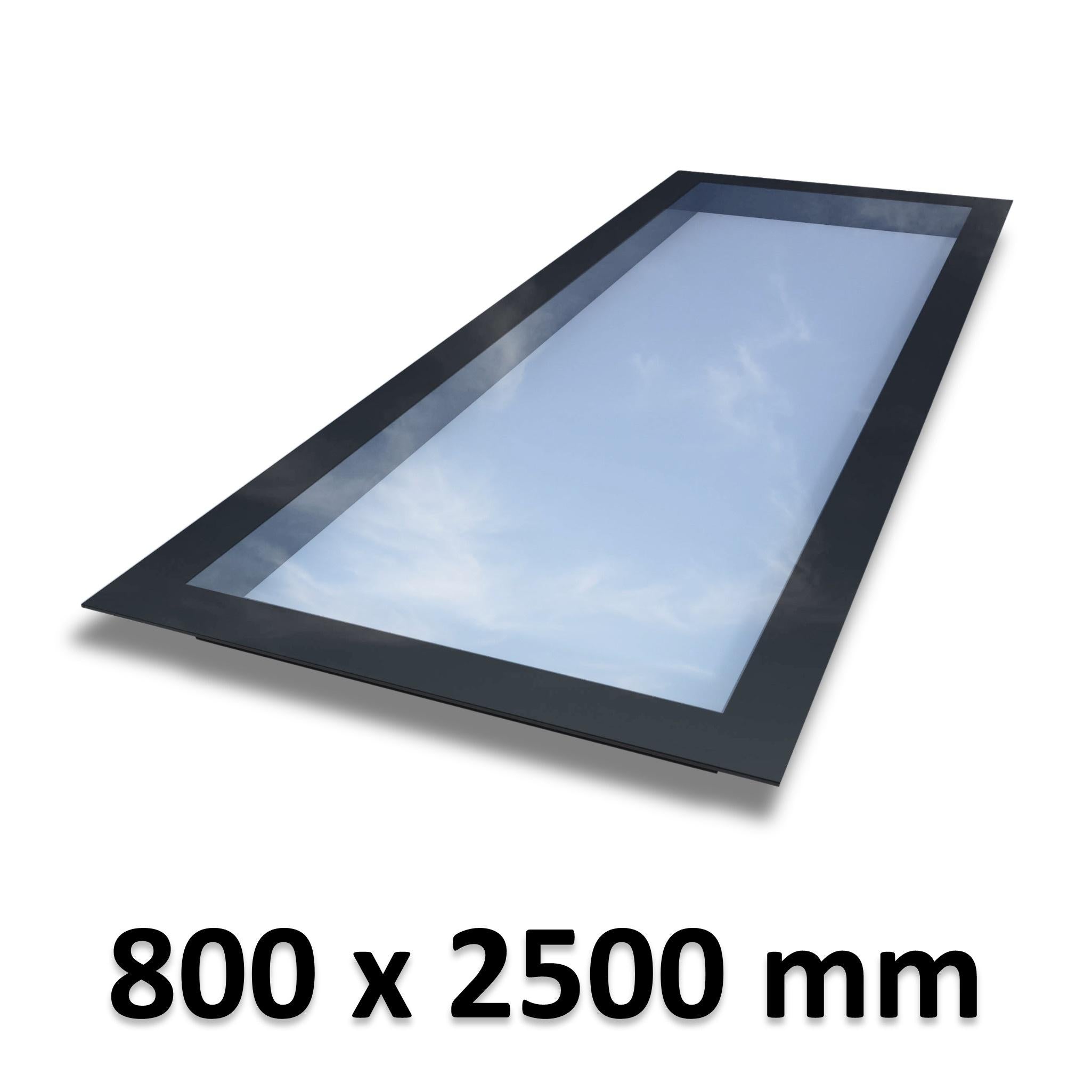 800 x 2500 mm Frameless Skylight for Flat Roof - Triple Glazed