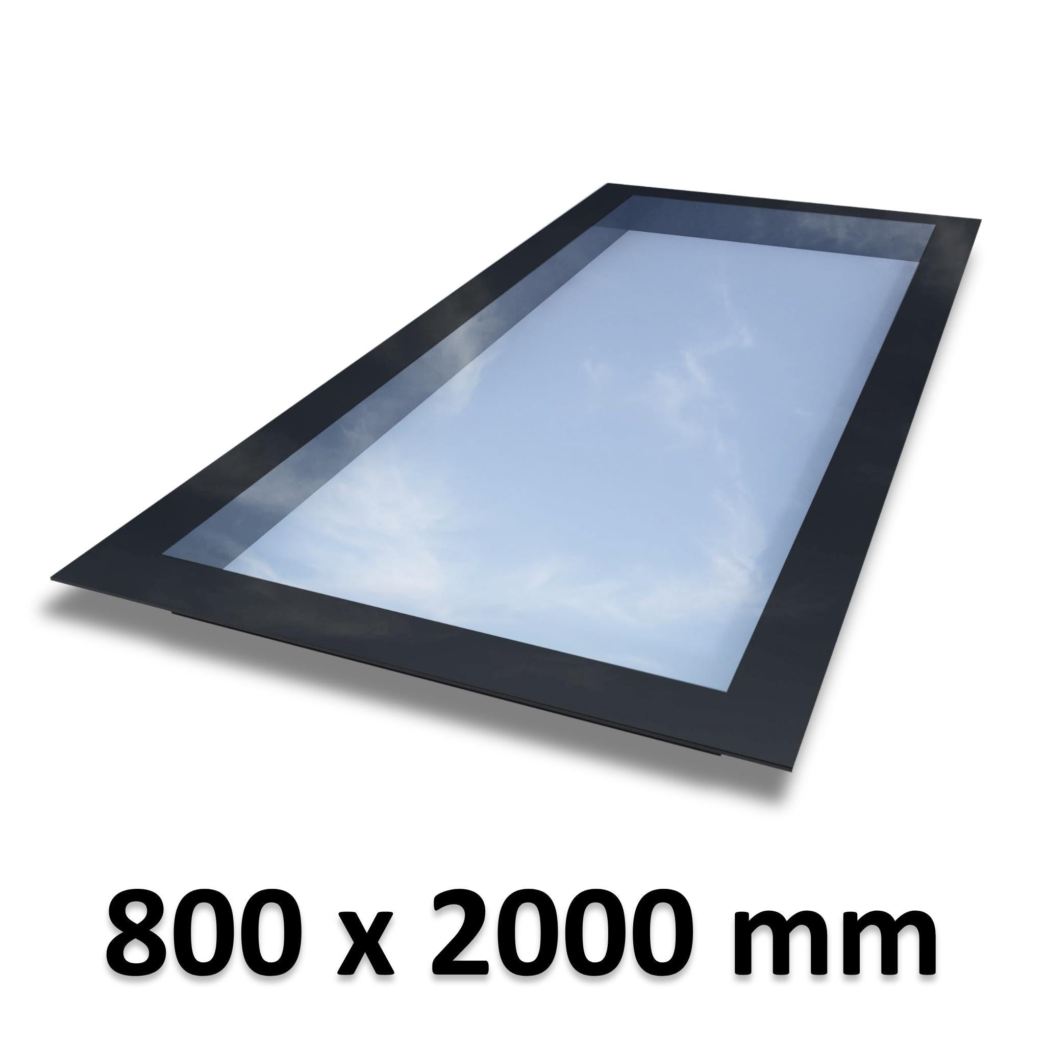 800 x 2000 mm Frameless Skylight for Flat Roof - Triple Glazed