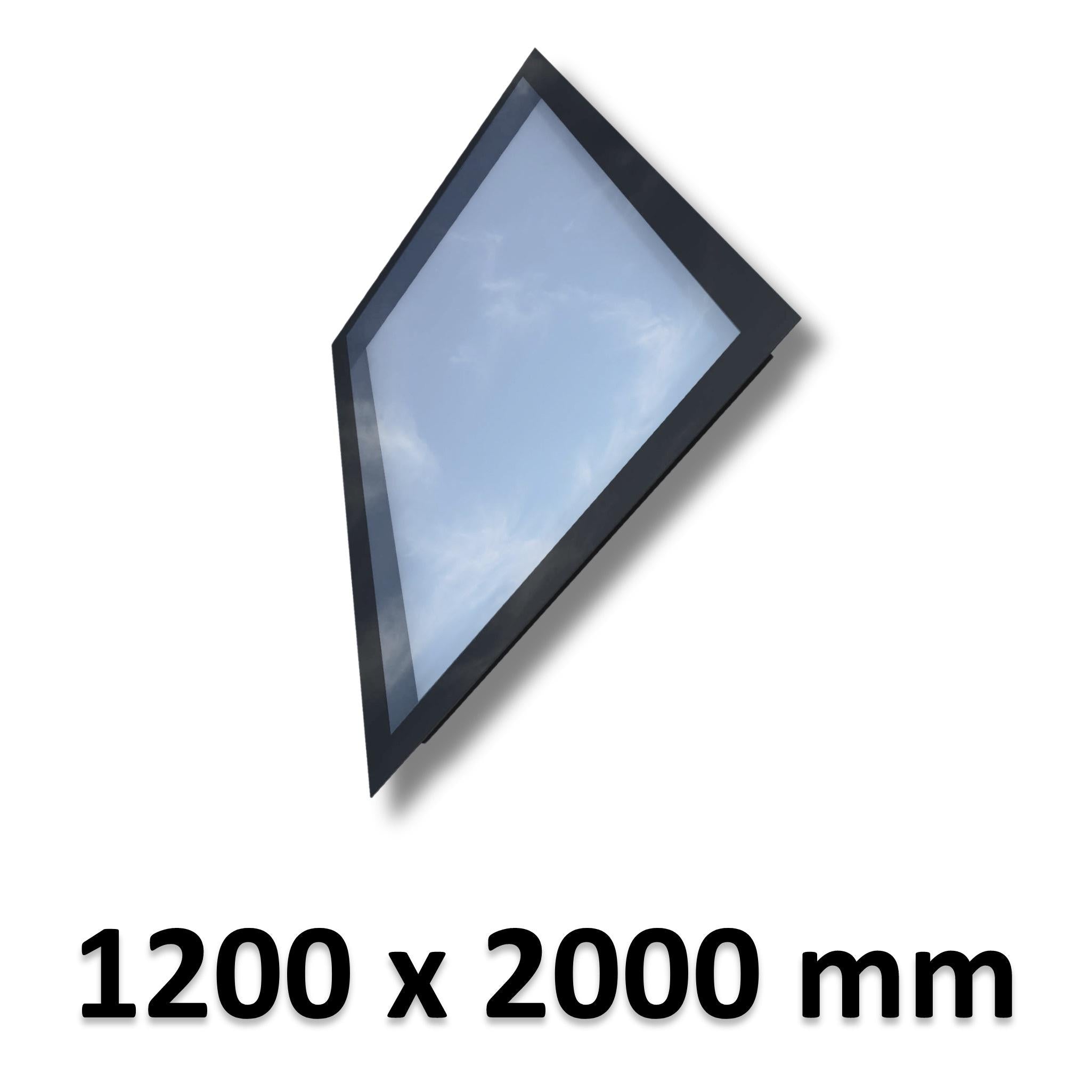 1200 x 2000 mm Frameless Skylight for Pitched Roof - Triple Glazed