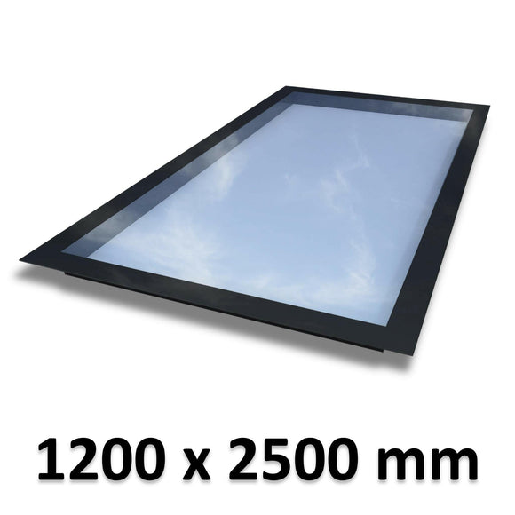 1200 x 2500 mm Frameless Skylight for Flat Roof - Triple Glazed.