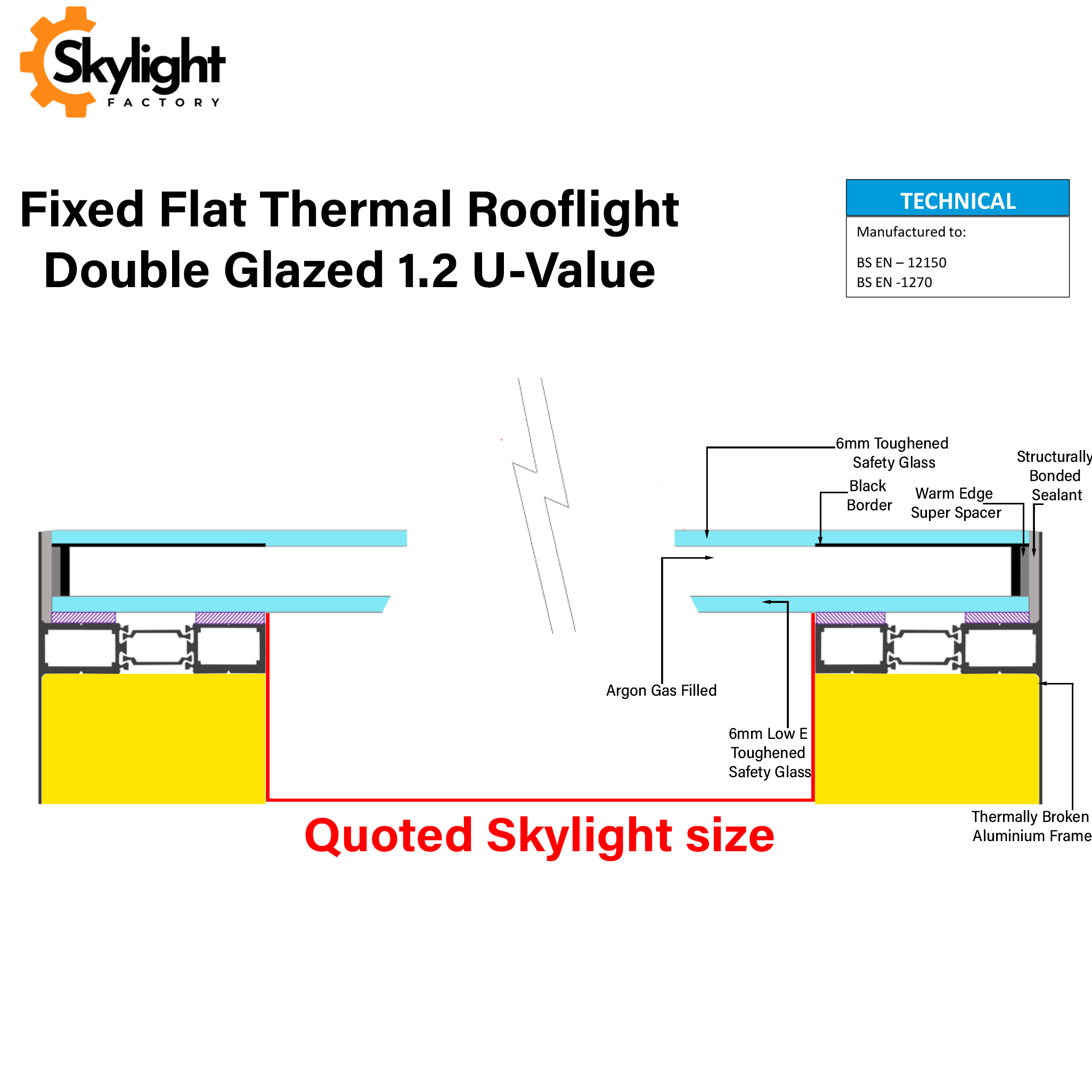 1000 x 1000 mm Framed Skylight for Flat Roof