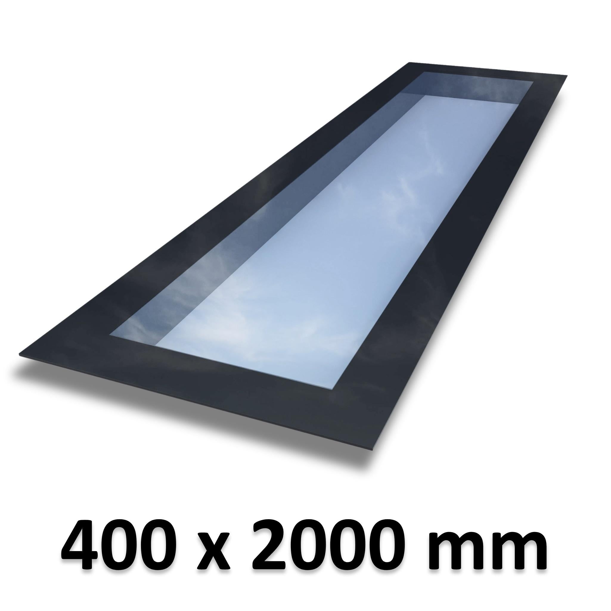 400 x 2000 mm Frameless Skylight for Flat Roof - Triple Glazed