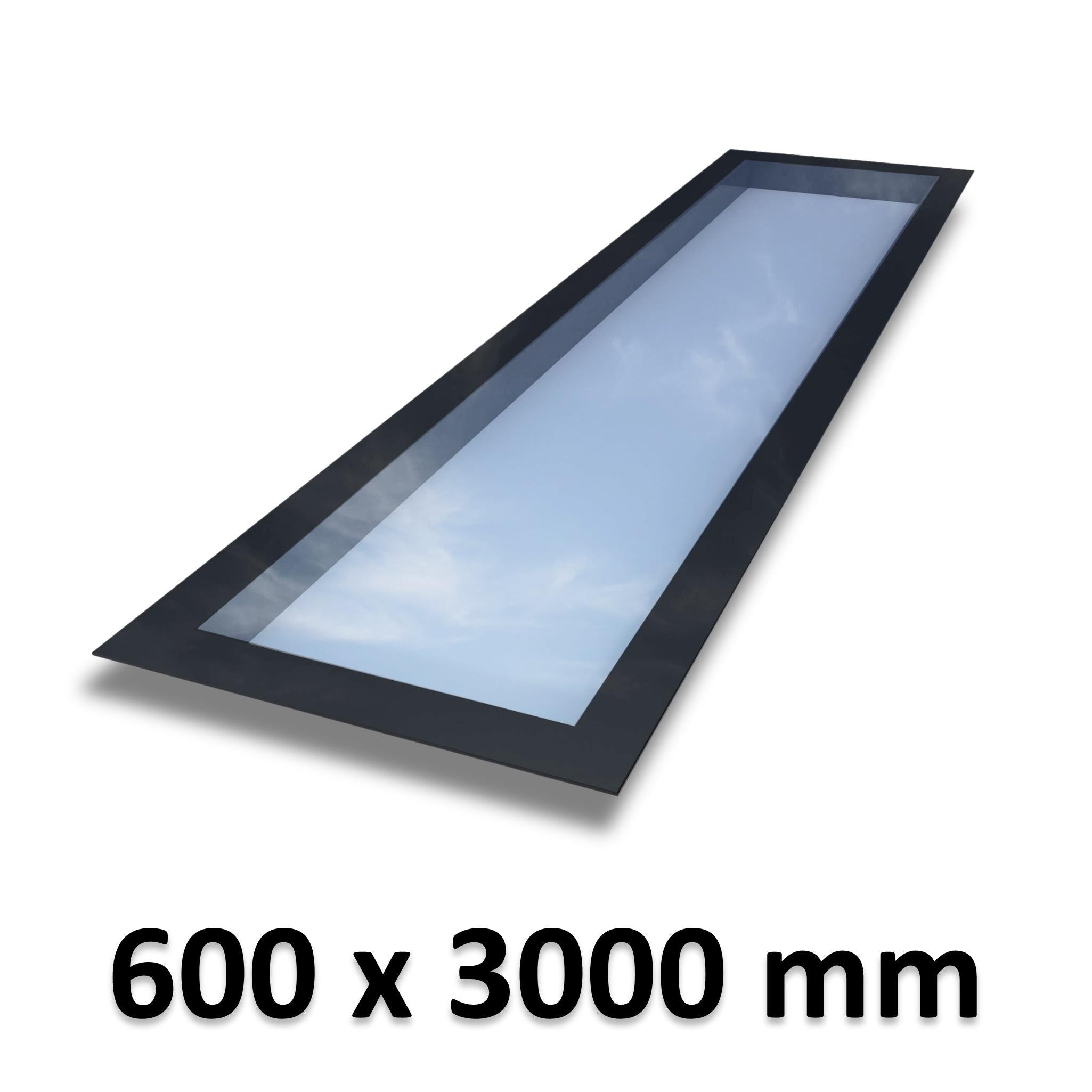 600 x 3000 mm Frameless Skylight for Flat Roof - Triple Glazed