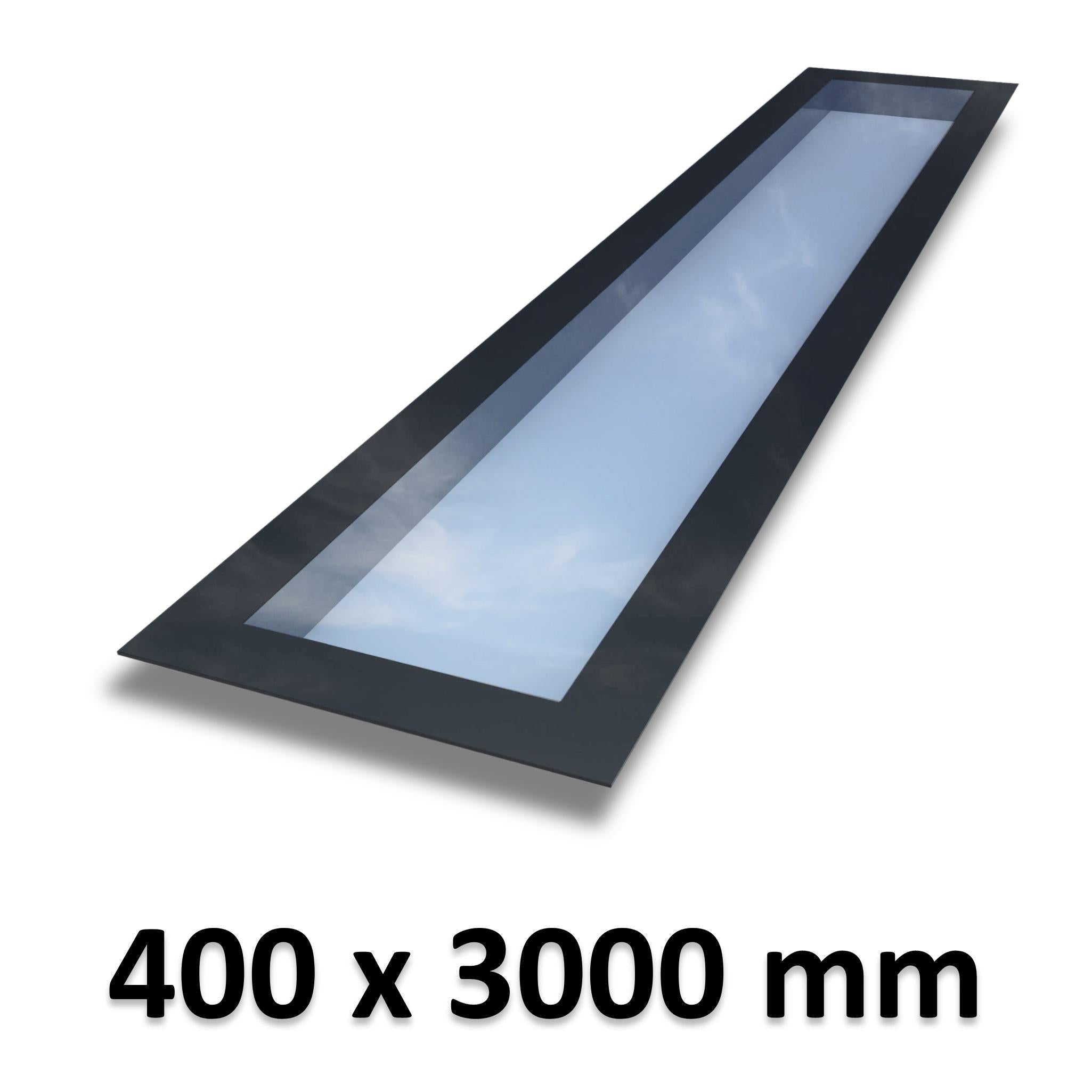 400 x 3000 mm Frameless Skylight for Flat Roof - Triple Glazed