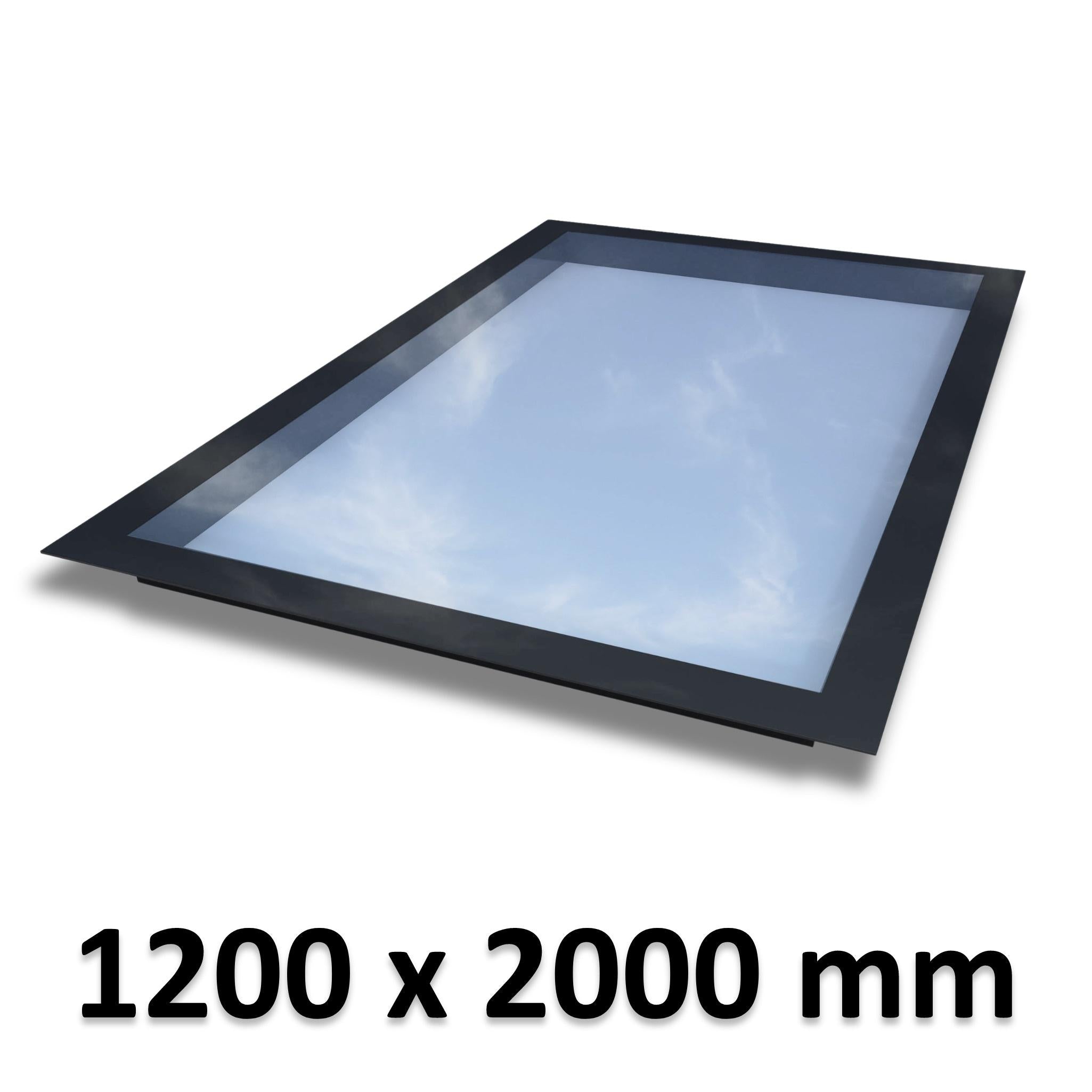 1200 x 2000 mm Frameless Skylight for Flat Roof - Triple Glazed